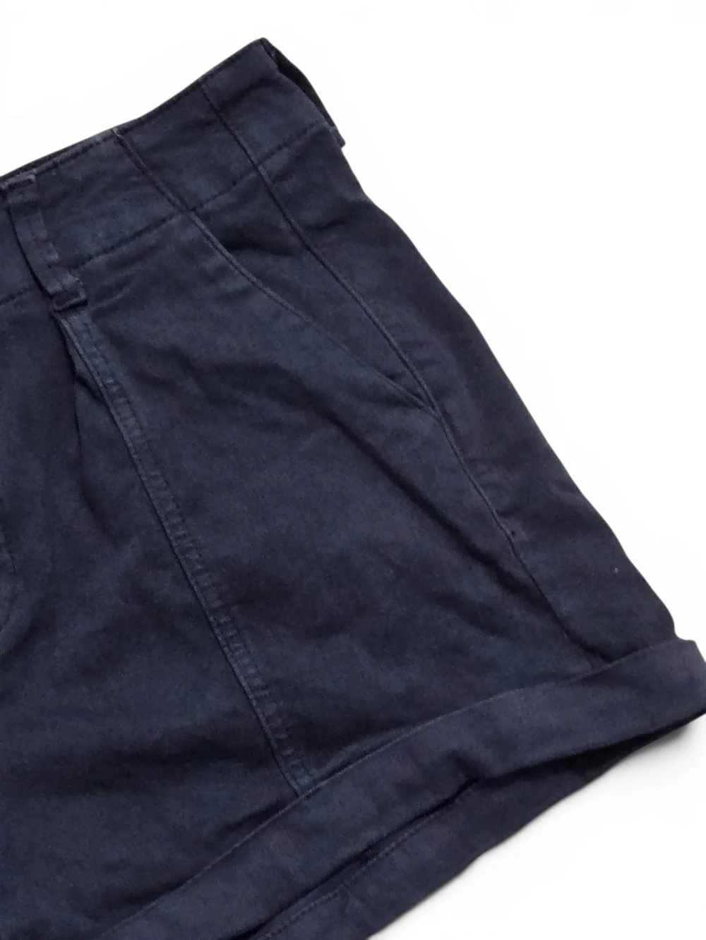 PAIGE Brooklyn High Rise Pleated Cuffed Chino Shorts Deep Indigo Wash Size 29